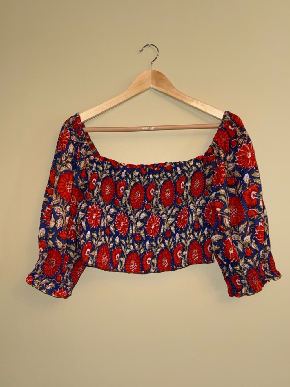 Velvet By Spencer Graham Cropped Smocked Floral Top L Resort Summer Beach Boho